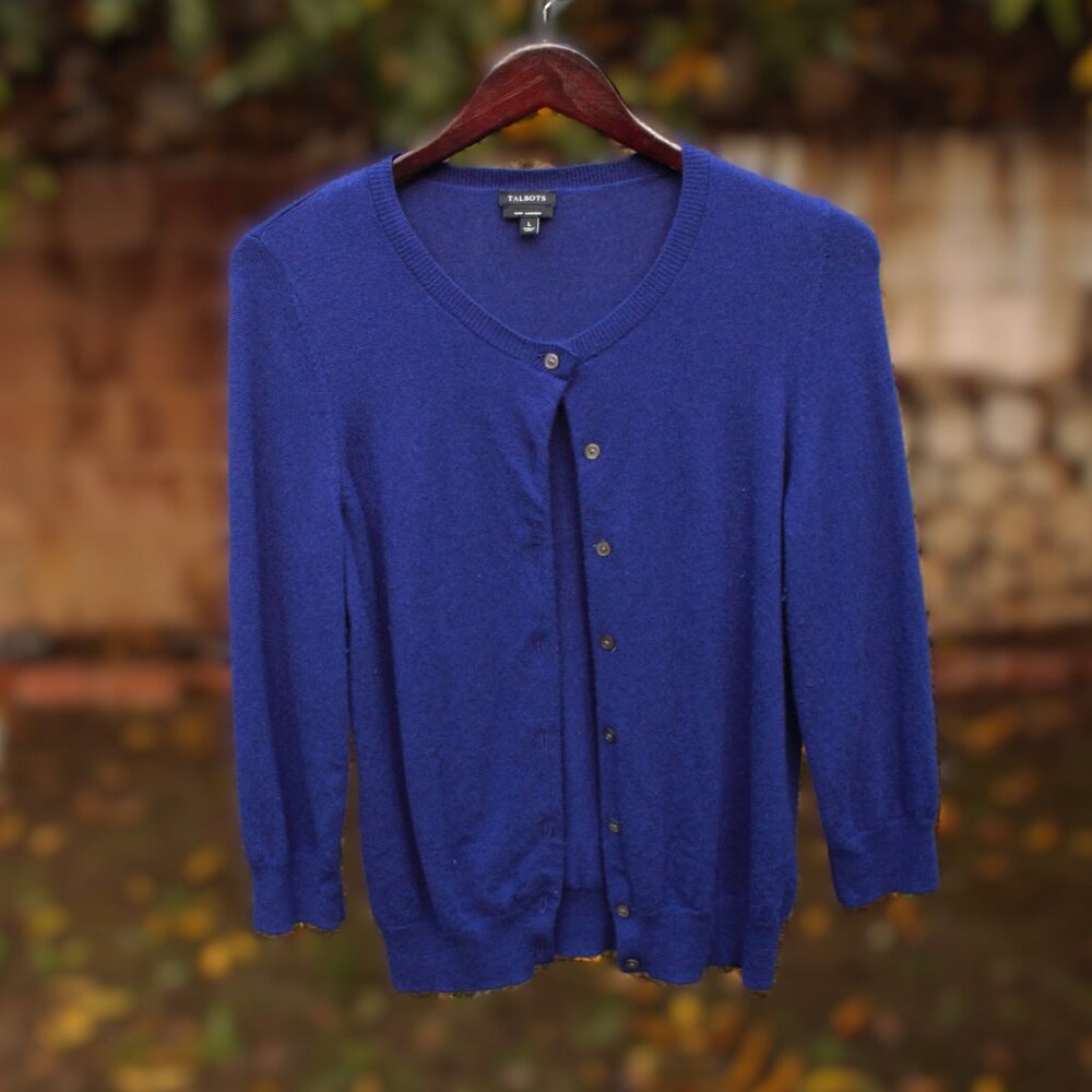 Talbots Blue Cashmere Cardigan L